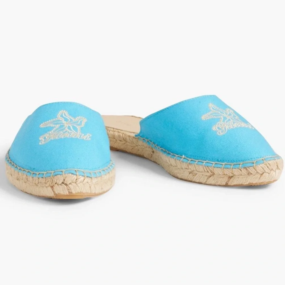 NWT Ganni embroidered espadrilles canvas aqua blue Aquarius starfish slippers